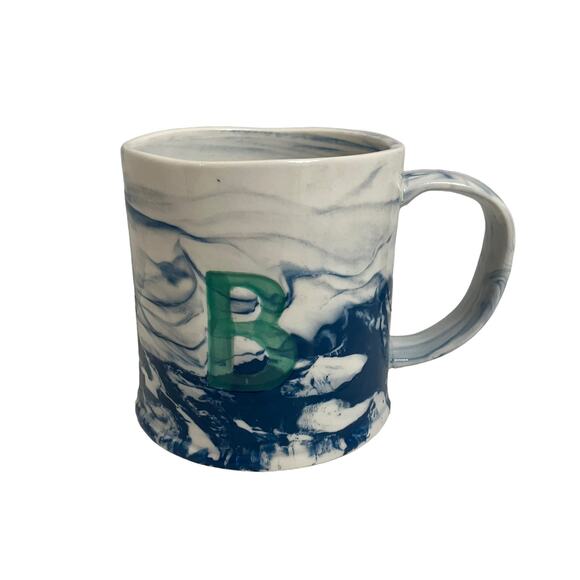 Anthropologie Marbled Monogram Coffee Tea Mug Blue White "B” Initial - Picture 1 of 6